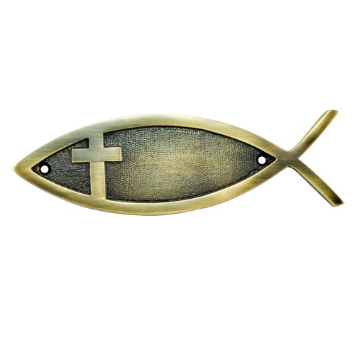 "Cross" Brass Fish Door Sign 